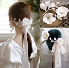 ホワイト花モチーフヘッドドレスセット