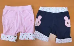 ミキハウス90ウサギのアップリケハーフパンツ半ズボン２枚セット