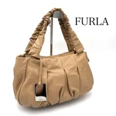 大容量】フルラ 巾着 トートバッグ A4可 レザー 茶 ゴールド金具 