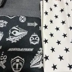 新幹線×ストライプ　星　生地　はぎれ　リバーシブル ２枚セット
