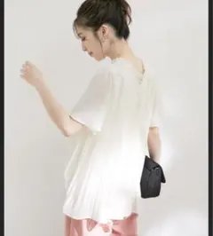 Vis シフォンプリーツブラウス　半袖　オフホワイト
