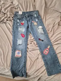 パッチワークデザイン デニムパンツ