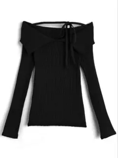 GRL ビッグカラーオフショルダーリボンニットトップス[ks150]