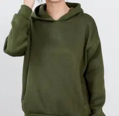 M フードパーカー レディース 裏起毛 オリーブグリーン　大人綺麗め