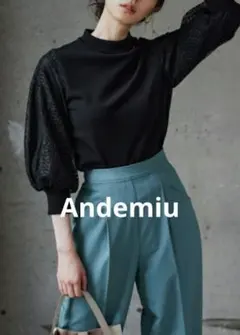 Andemiu アンデミュウ レーススリーブ 七分袖 ニット ブラック Fのサムネイル