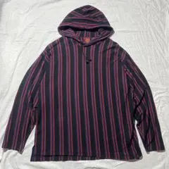 90s 00s ヴィンテージ ストライプ 総柄 フーディー ロンt 古着 レトロ