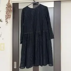 anyFAM 結婚式　普段着　ドレスレースワンピース　ブラックレース×ネイビー