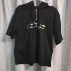 しまむら♪恐竜刺繍 半袖 パーカー　Ｍ/黒【used】