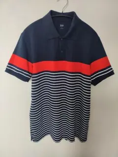 UNIQLO ポロシャツ ネイビー×レッド ボーダー Lのサムネイル