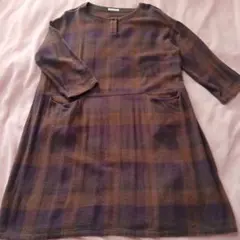スタジオクリップ チェック柄 長袖 ワンピース 茶色