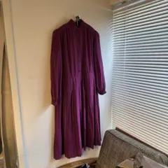 【美品】ピンク×ネイビー レトロワンピース／シワになりにくいポリエステル素材