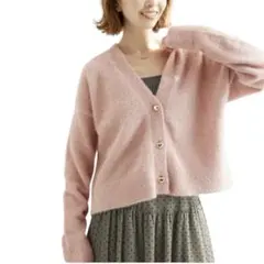 【ROPÉ PICNIC】ガラスヤーンハートボタンクルーネックカーディガン
