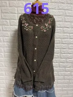 axes femme茶色 花柄刺繍 ニットカーディガン615