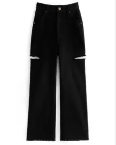 【美品】スリットダメージワイドパンツ ブラック gm633