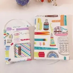 りれか様　カラフルな文房具柄 白　ブックカバー 　ハンドメイド
