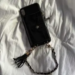 新品未使用　iPhoneXsMax ブラックレザー チェーン付き　カードケース付