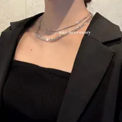 ステンレスダブルチェーンネックレス　シルバー　ポイントパール