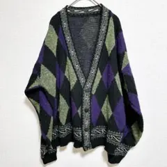 ダイヤモンド柄ニットカーディガン【FREE】黒 緑 紫 ユニセックス