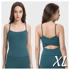 グリーンXLサイズ ヨガウェア バッククロス カップ付きタンクトップ ブラトップ
