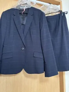 ビジネススーツ11号 ネイビー スカートスーツ チェック柄 ストライプ柄
