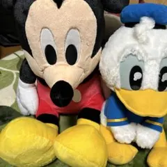 ミッキー・ドナルド ぬいぐるみセット・耳付きキャップ付