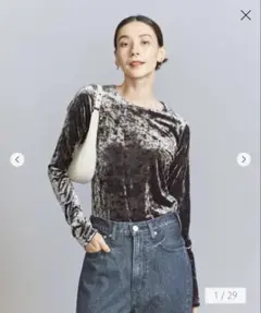 【美品】BEAUTY&YOUTH ベロアロングスリーブTシャツ　DK.GRAY