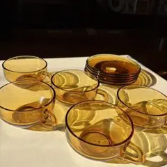 ヴィンテージ アンバーガラス ティーカップセット 5個