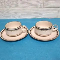 【極美品】ノリタケ アイボリーチャイナ カップ＆ソーサー 2客セット 金彩 紺