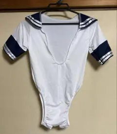 セーラー襟付きホワイトボディスーツ　セクシーボディスーツ　オープンクロッチ