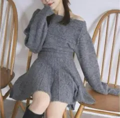 niceclaup ナイスクラップ オフショルプリーツニットワンピ