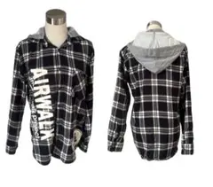 フード付き ネルシャツ トップス ブラウス トップス ブラック ホワイト