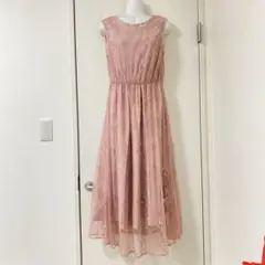 新品 総レース　ミモレ丈ワンピース 大人 結婚式 ロングドレス ピンク M