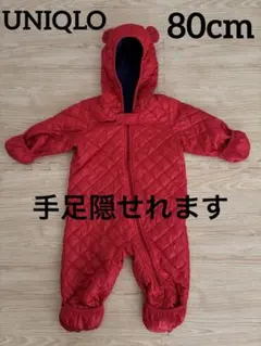 美品　UNIQLO ユニクロ　中綿ジャンプスーツ　80cm くま耳　赤色
