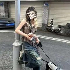 チェック アシメトリー　フェアリーグランジ ワンピ キャミ　チュニック　696