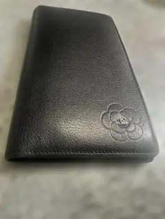 【正規品】CHANEL シャネル カメリア 二つ折り財布 ブラック×シルバー