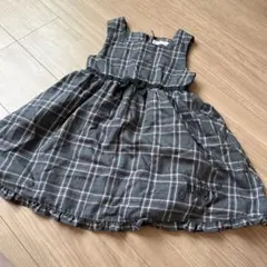 メゾピアノ チェック柄 ワンピース 120cm リボン グレー ピンク 女の子