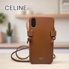 8600□CELINEレザー iPhone X XSケースストラップbc11yt