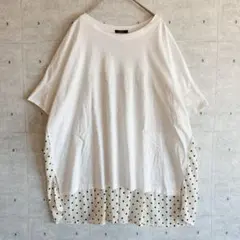 ピサーノ バックドットプリーツ Tシャツ L 白 異素材切替 チュニックのサムネイル