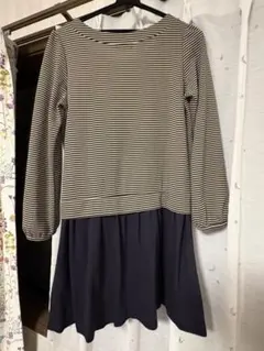 ストライプ柄リボン付きワンピースMサイズ