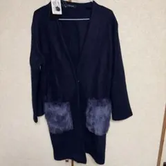 未使用品　ネイビー ロングコート フリースポケット付き