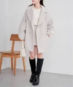 【新品タグ付】Chico シャギーダブルJKコート　グレージュ　サイズ1