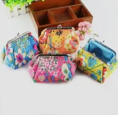 花柄がま口ミニポーチ がま口　コインケース　印鑑ケース小物入り〈イェロー〉