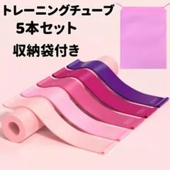 5本セット　収納袋付き　トレーニングチューブ ヨガゴムバンド ダイエット筋トレBのサムネイル