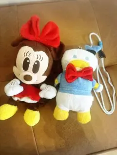 【希少レトロ】ディズニー 初期ディズニーベア ミニー＆ドナルド がまぐちポーチ