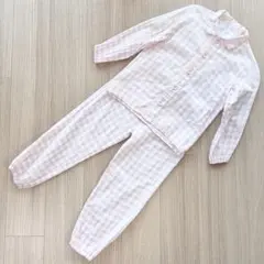 無印良品 MUJI ガーゼ パジャマ キッズ 130 ピンク チェック 長袖のサムネイル