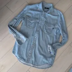 DIESEL ライトブルーデニムシャツ 長袖　ビンテージ加工　М