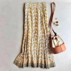 極美品▲ungrid アングリッド//エスニックプリントラメスカート　イエロー