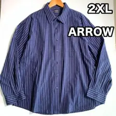 ARROW ストライプ 長袖シャツ 2XL ネイビー ブロードシャツ ドレス