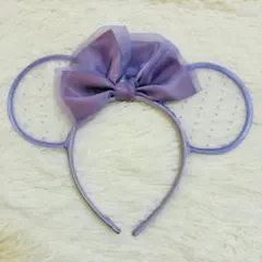 【美品】ミニーマウス　ミニーちゃん　カチューシャ　パープル　ドット　レース