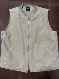 ZARA ダック ベスト ジャケット ブラウン ジッパー 加工 - メルカリ